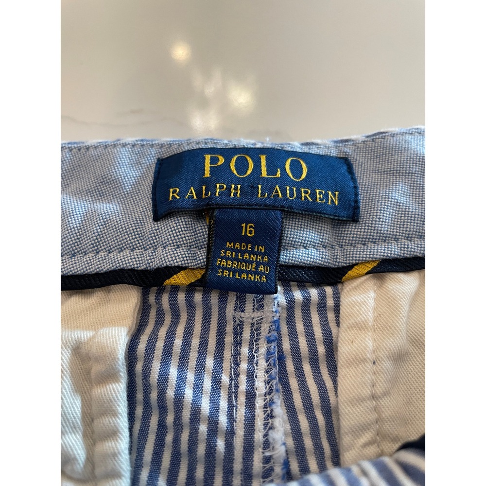 Polo Ralph Lauren Boys Blue White Seersucker Striped Shorts Size 16 Pony Logo - Picture 3 of 3